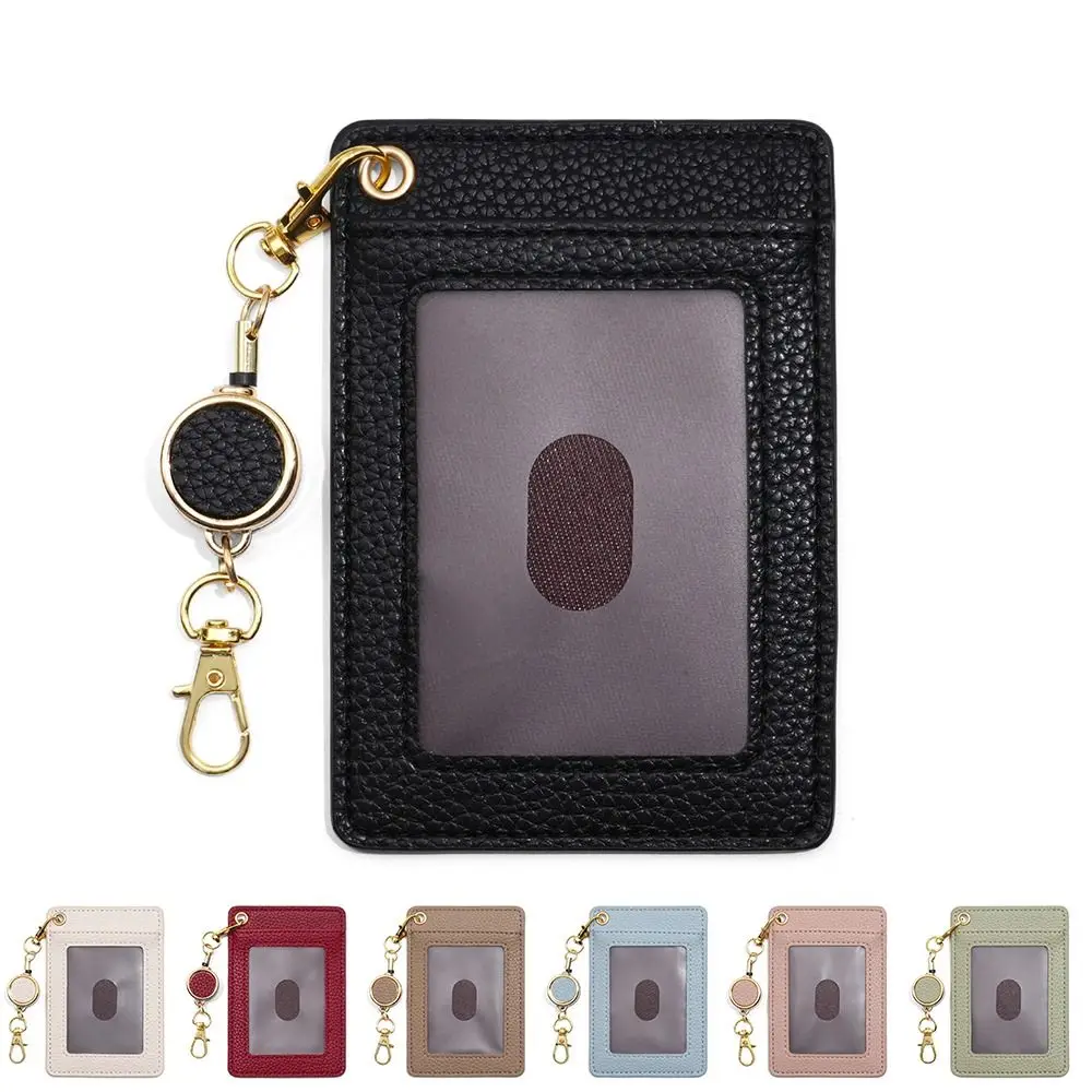 New PU Card Holder Transparent Window Retractable ID Card Protector Student Card Sleeve Daily Life
