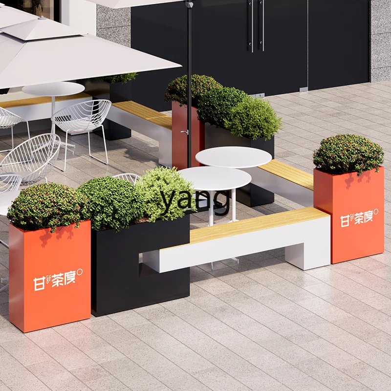 CX outdoor preservative wood flower box bench combination commercial pedestrian street planting box