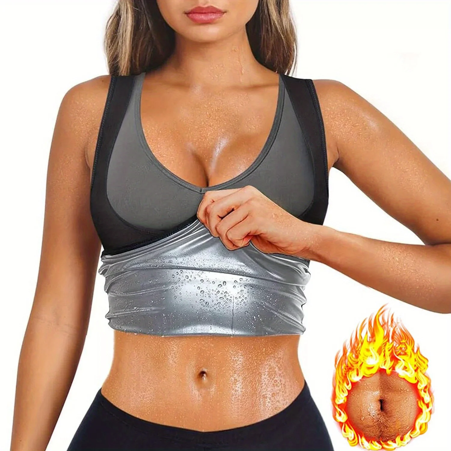 1pc Sauna Vest for Women Sweat Tank Top Sauna Suit Workout Waist Trainer Body Shaper Exercise Gym