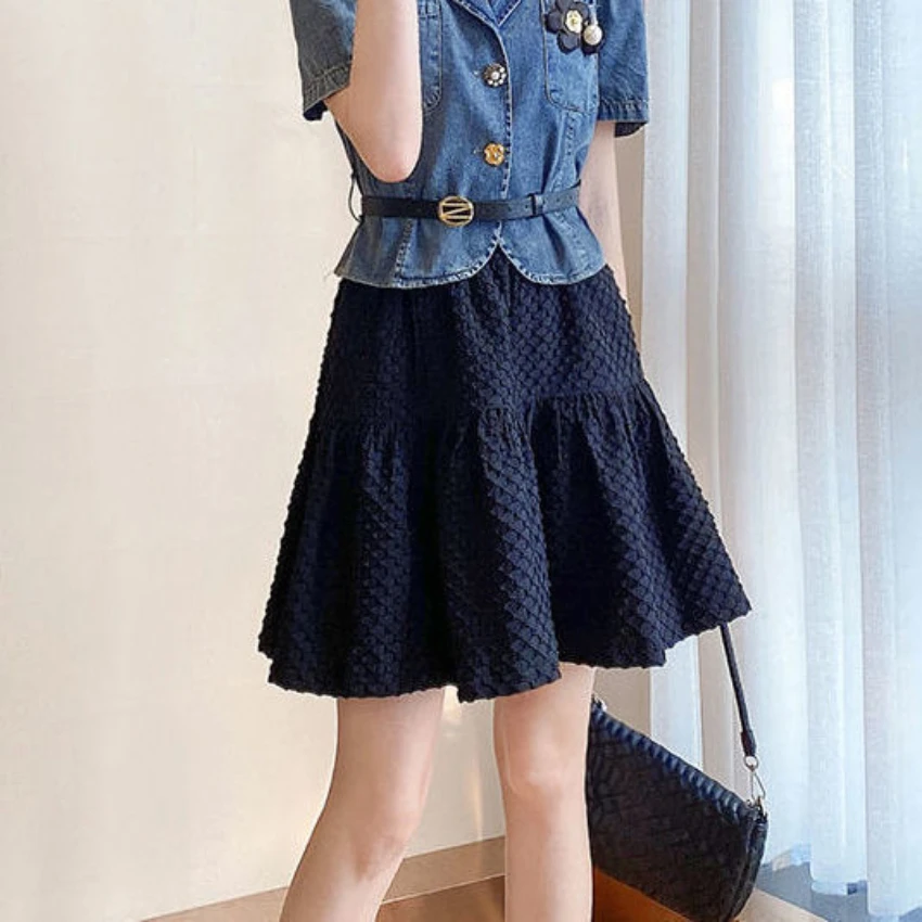 In the Summer of 2023, the Whole Set Will Match with Women's Fashion Two-piece New Denim Top A-line Skirt Casual Suit