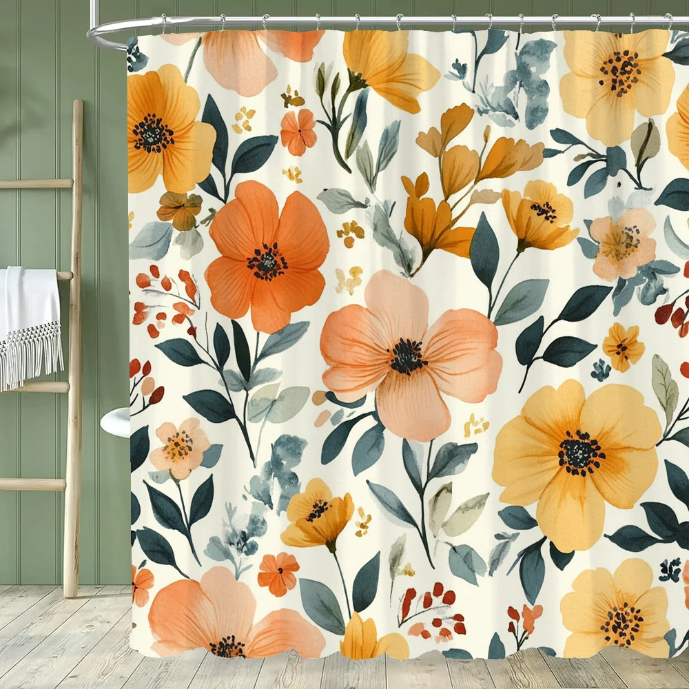

1 шт. винтажная водонепроницаемая занавеска для душа с цветочным принтом и 12 пластиковыми крючками, разделитель для ванной комнаты, декоративная штора для ванной, оконная занавеска