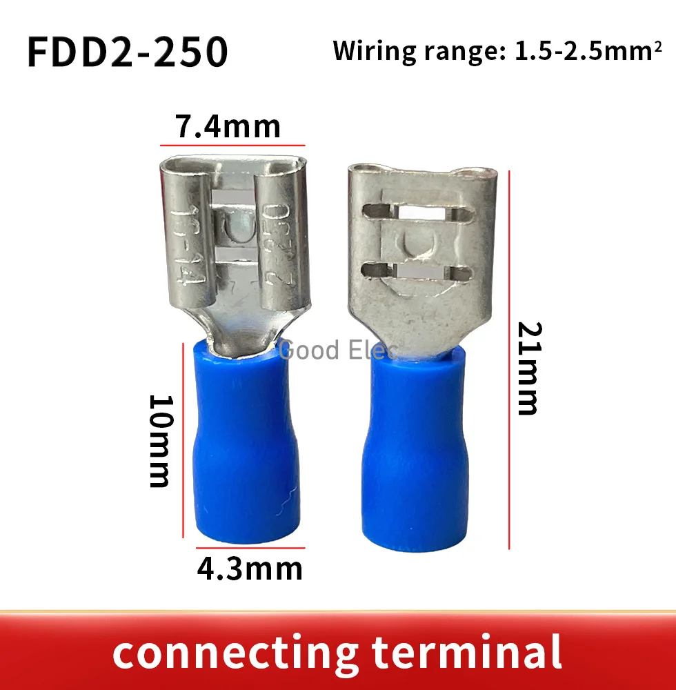 MDD2.25-250 FDD2.25-250 Female Insulated Electrical Crimp Terminal for 1.5-2.5mm² Connectors Cable Wire Connecto FDD2.25-250 FDD image 3