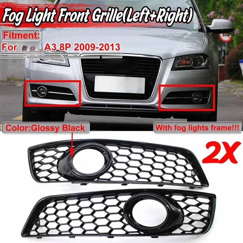 

For A3 8P 2009-2013 Front Bumper Fog Light Grille 1Pair Car Honeycomb Mesh Fog Lamp Grille Cover