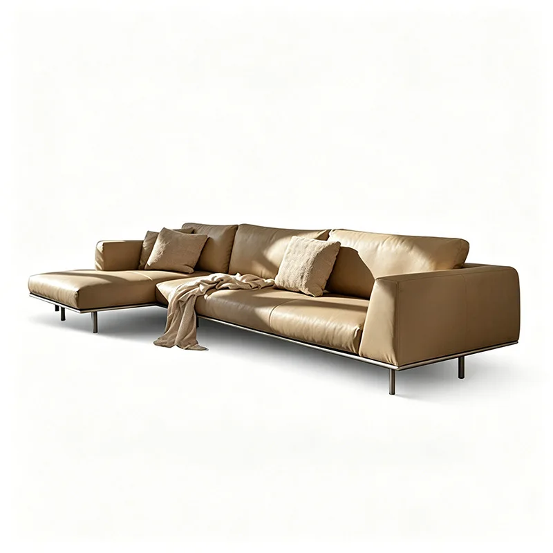 Italian minimalist cotton and linen fabric sofa living room large flat-floor villa straight row corner combination designer sofa
