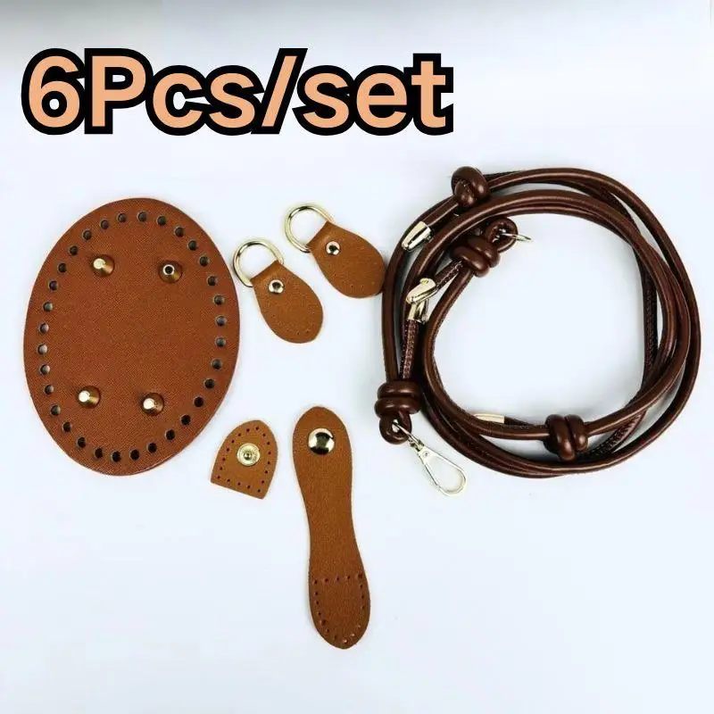 

6Pcs/set PU Leather Handmade Bag Bottom Shoulder Strap Buckle Hardware Set Handbag Woven Bag Making Knit Bag Accessories DIY