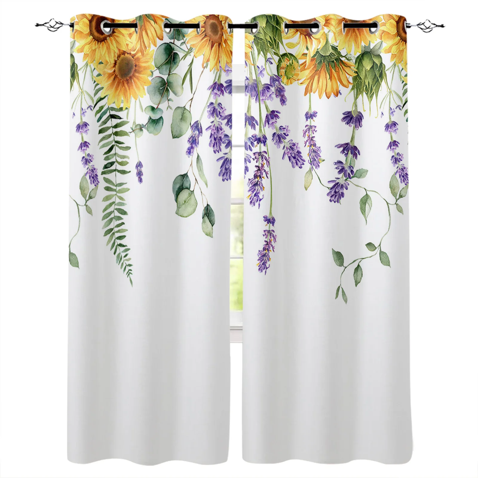 Summer Flowers Eucalyptus Lavender Print Curtains For Kitchen Bedroom Window Curtains for Living Room Home Decor Drapes