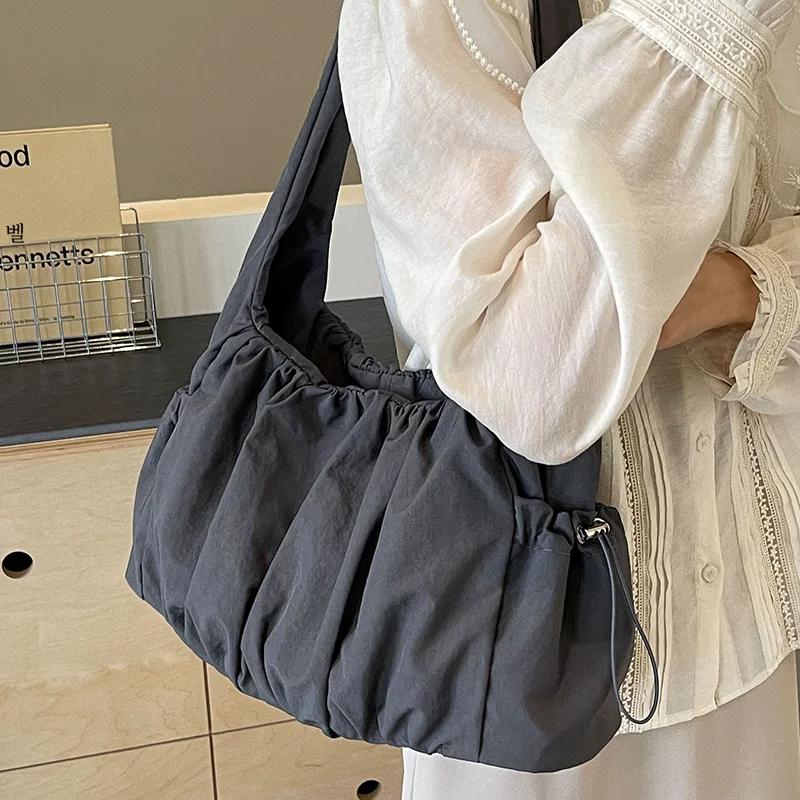 Nylon Cloth Bag Women Tote Bag Large Capaci Summer 2024 New All-Match Ins One-Shoulder College Student Class Bag