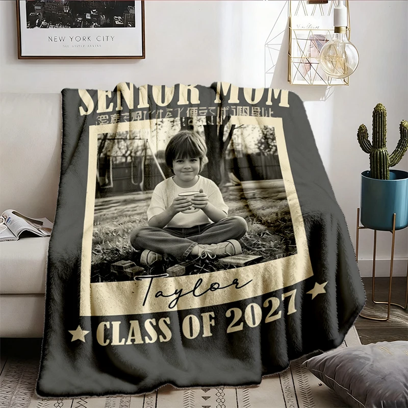  Senior Mom 2027 Flannel Blanket, Custom Photo Class Of 2027 Flannel Throw, Graduation 2027 Mom Sweater