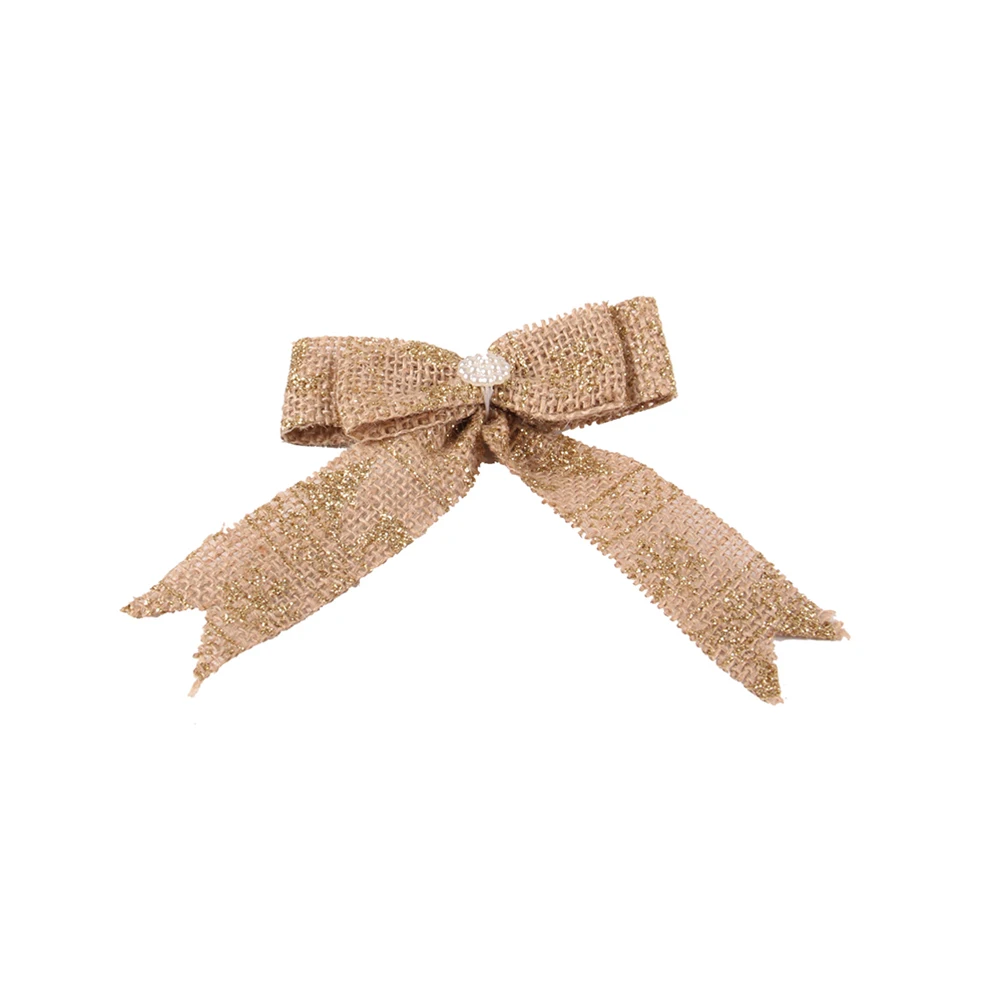 

12pcs DIY Burlap Bows Gift Basket Bows Ribbon Knots for Gift Wrapping Wedding Car House Decoration (Golden Glitter)