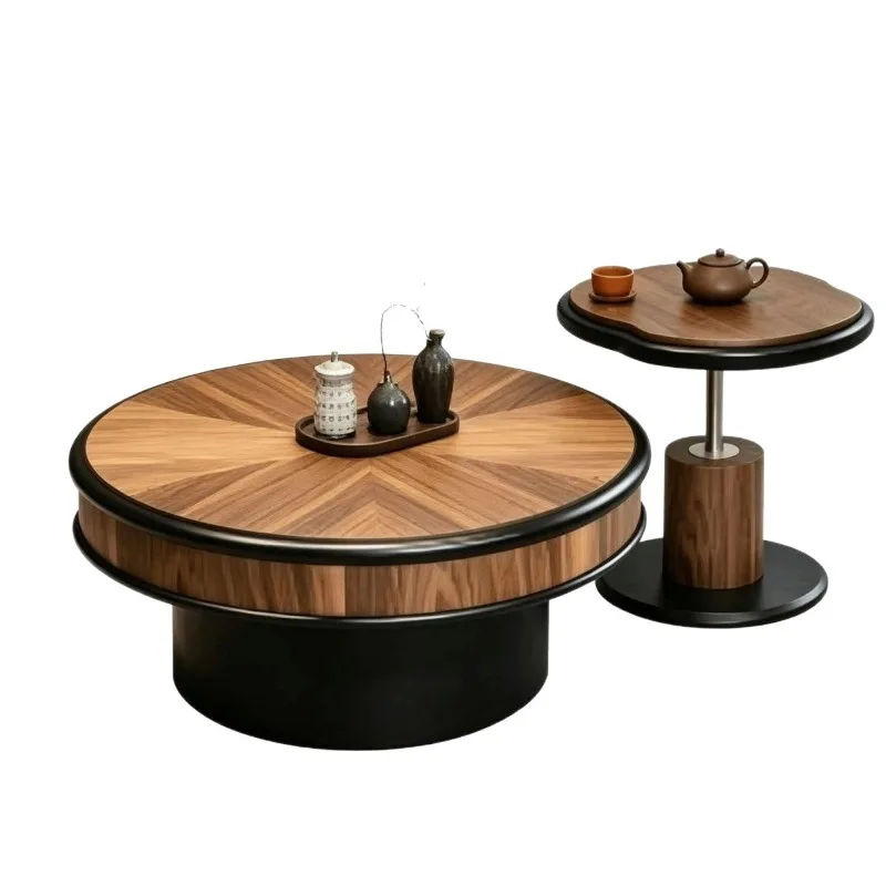 Medieval coffee table, walnut color, high and low combination coffee table, living room for home use