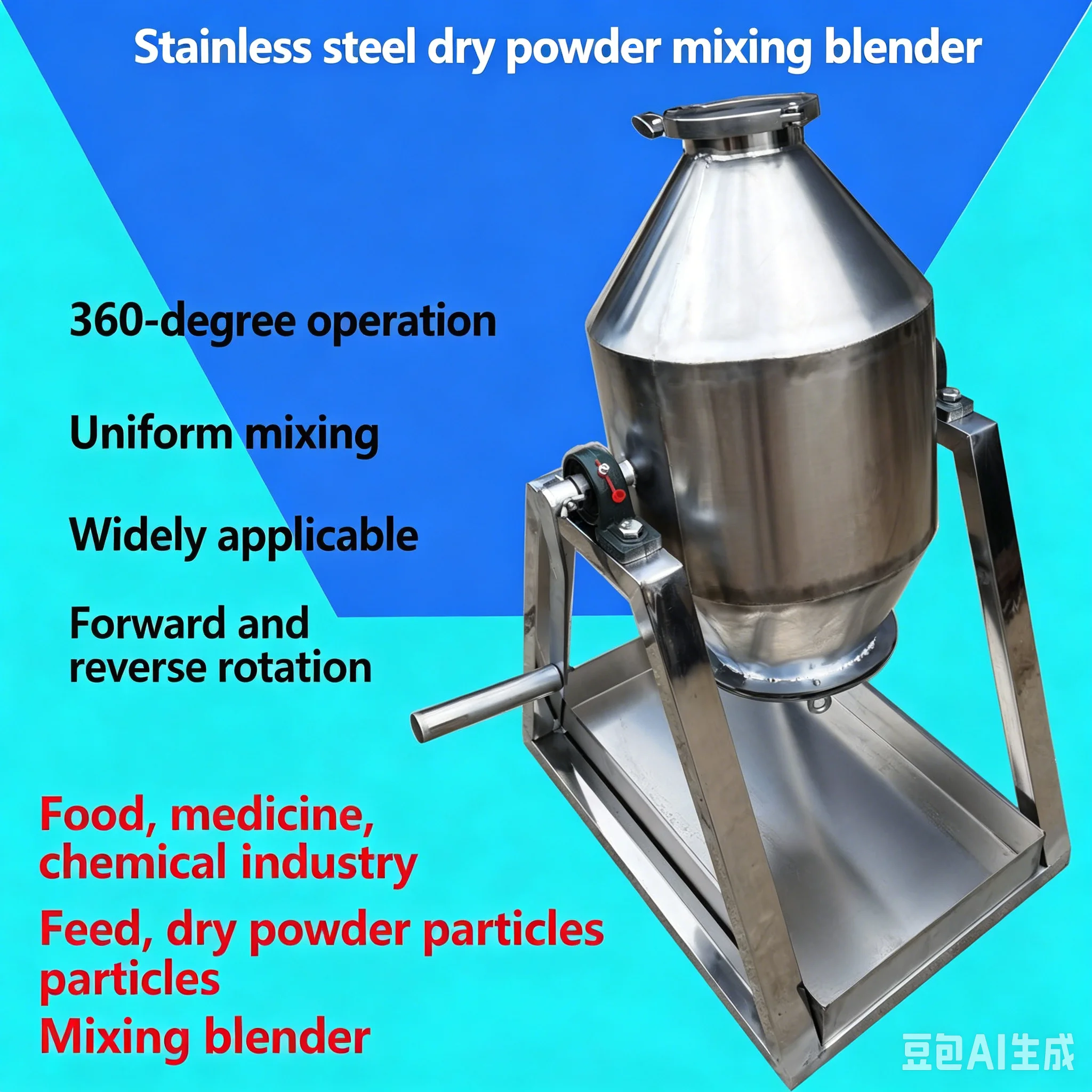 Stainless Steel Waist Drum Mixer, Dry Powder Blender, Pharmaceutical & Food Powder Mixing Machine, 360° Rotation Mixing Tank