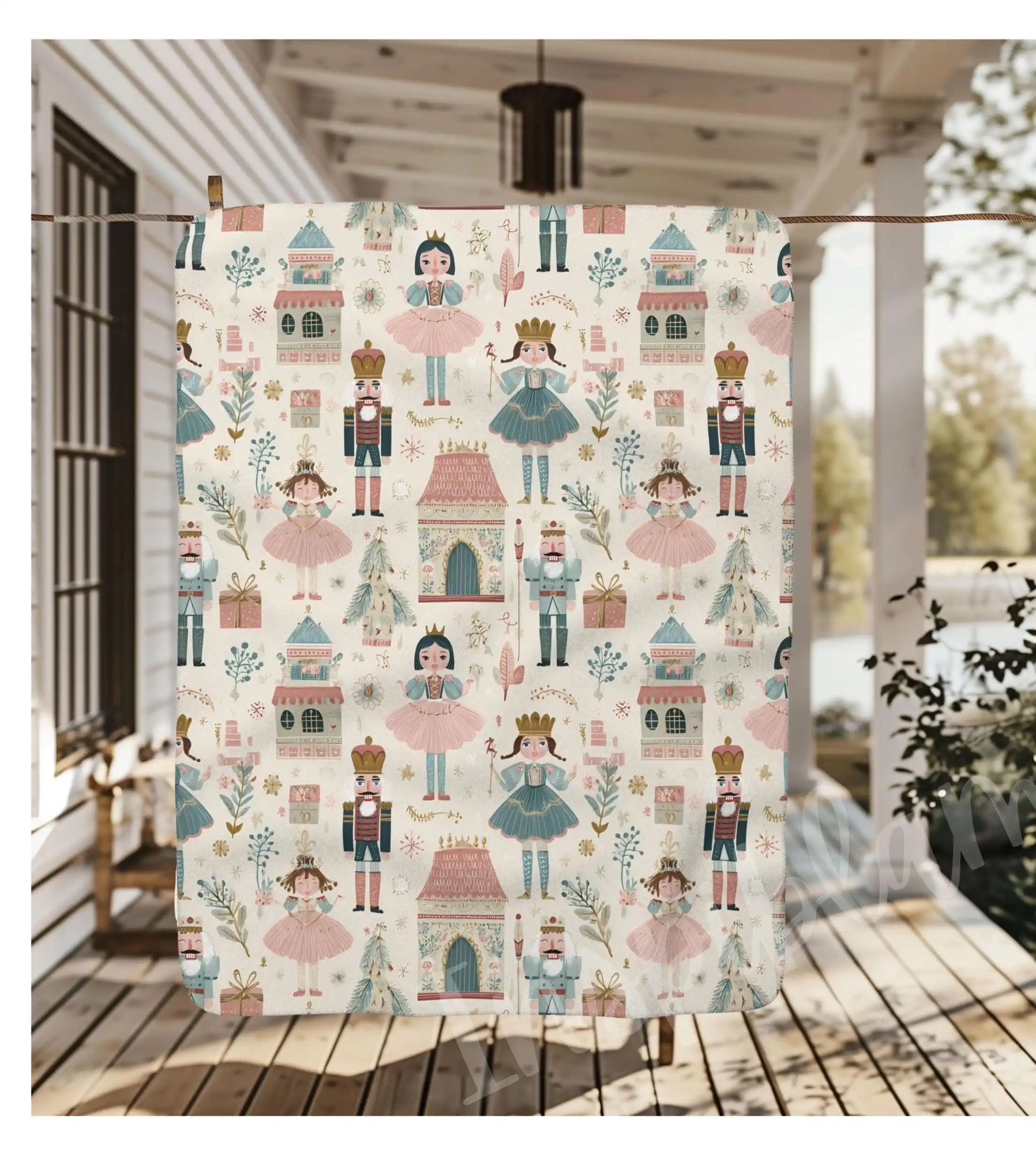 Vintage Christmas Nutcracker Ballet Blanket, Holiday Winter Home Decor Throw Fabric Poster Wall Art, Festive Celebration