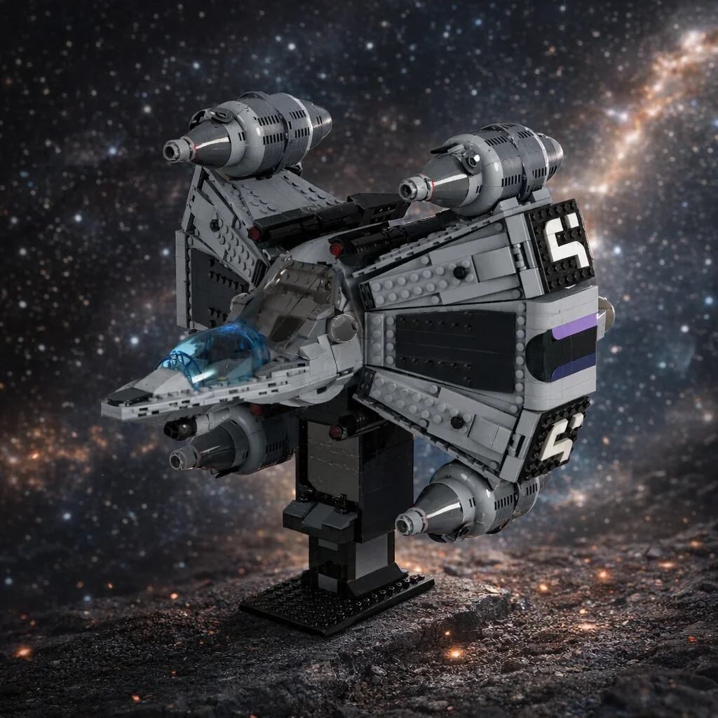 

MOC Space Fighter Building Blocks Model Winged Spaceship DIY Assembly Bricks Toy with Display Stand Gift for Kids Adults