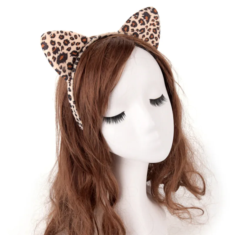 Fashion Women Cloth Short Plush Tiger Leopard Cat Ear Headband Hair Band Cosplay Party Hair Accessories HairBand