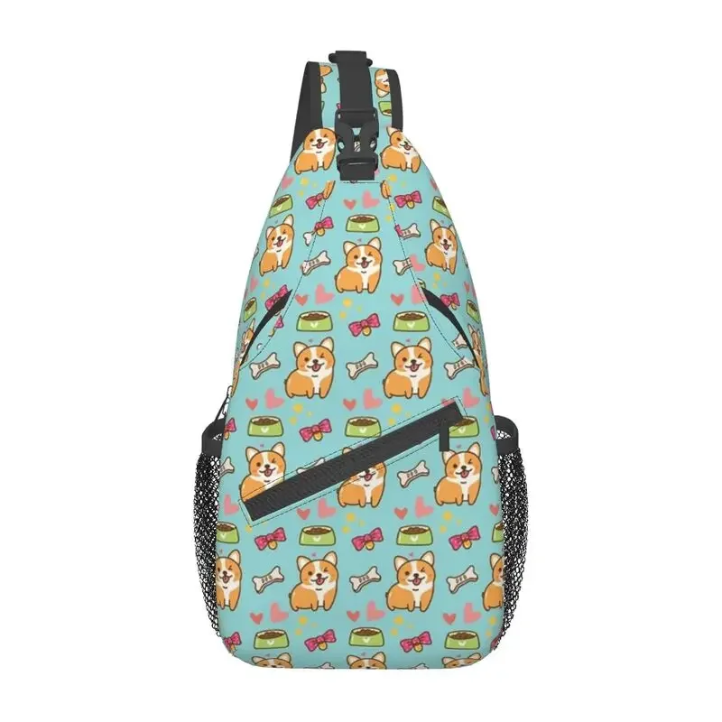 Casual Kawaii Corgis Wink Sling Crossbody Backpack Men Cute Pet Dog Shoulder Chest Bags for Hiking