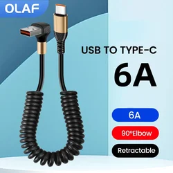 Olaf Spring USB Type C Cable Fast Charging 90° Elbow USB C Charge Data Cable For Samsung Xiaomi Huawei Retractable Type C Cable