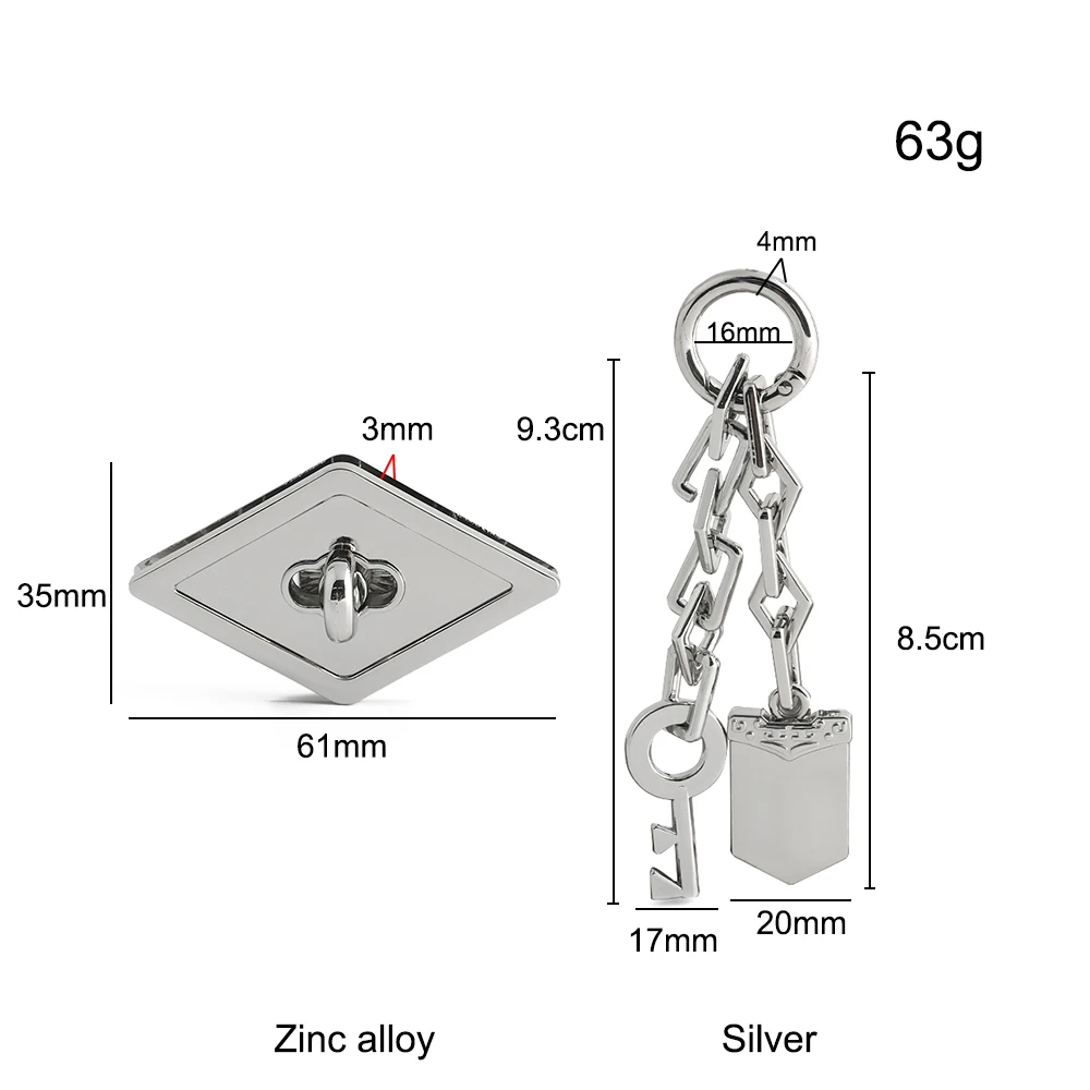 2/4/8Sets Metal Bag Lock Hardware Set For Purse Backpack Handle Protect Slide Buckle Twist Lock with Key Chain Charm Accessories