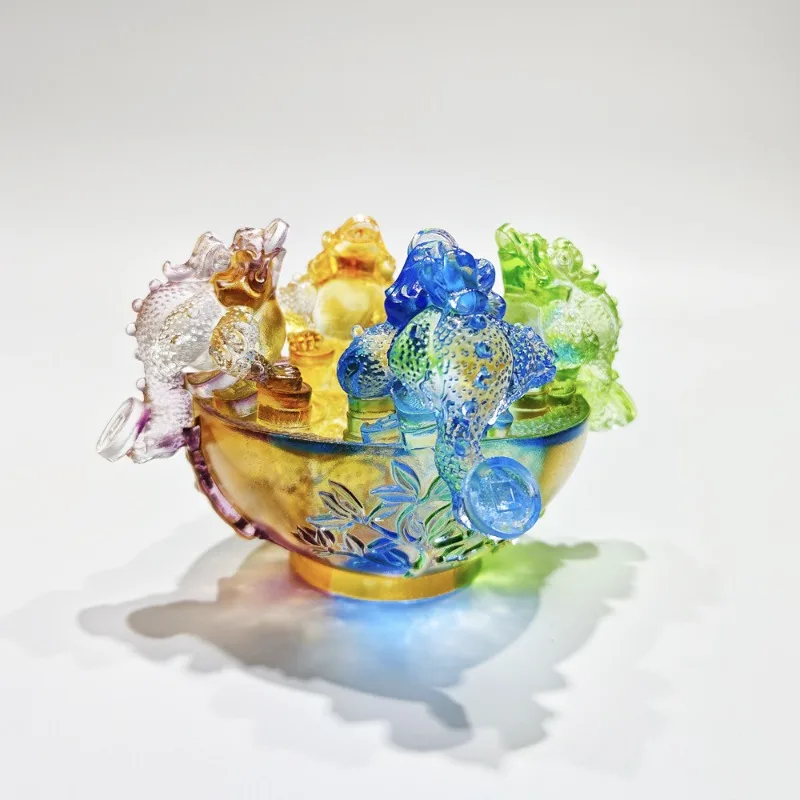 Ancient glazed quartet Nacai cornucopia feng shui ornament handicrafts glazed golden toad ingot lucky office ornament