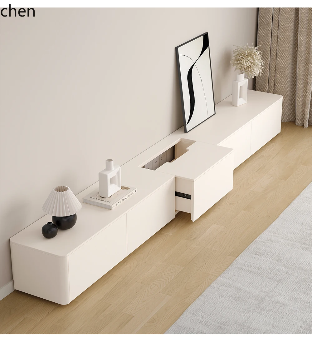 HT solid wood paint floor TV cabinet small apartment living room modern simple TV cabinet
