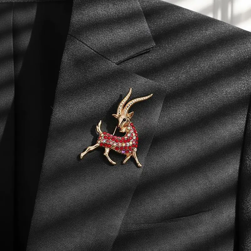 Rhinestone Decorated Golden Antelope Brooch Elegant Fashion Jewelry for Mom Mother's Day Surprise Gift