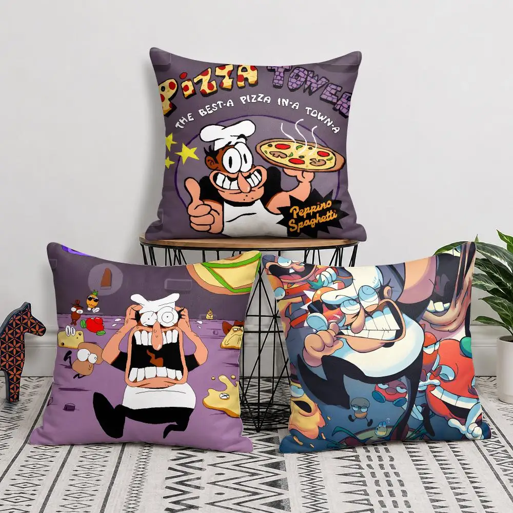Video Game P-Pizza Tower Cushion Cover Wrinkle-Resistant Short Plush Pillow Case Breathable Machine-Washable