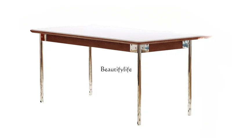 

FG40Medieval rectangular dining table that does not take up space, cream style household solid wood rock slab island small apart