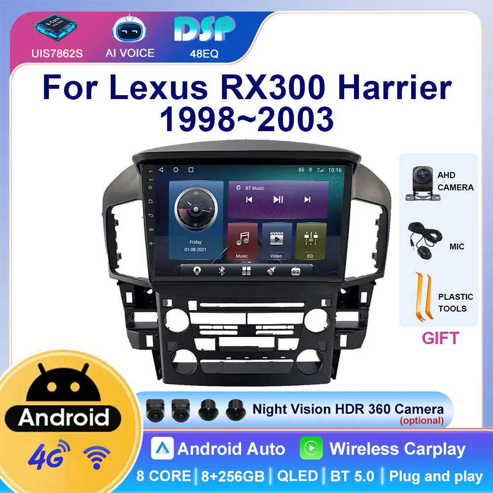 9 Inch IPS 4G WIFI BT DSP Headunit Android Auto Carplay Car Radio GPS Navigation Stereo Player For Lexus RX300 Harrier 1998~2003