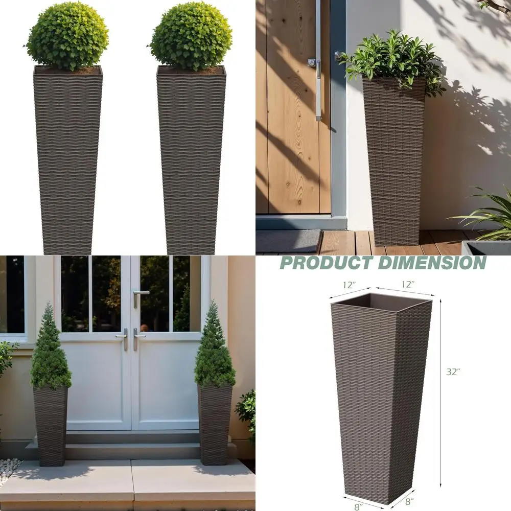 

Resin Rattan Planters Set, 32 Inch Tall Flower Pots with Soil Pots, Durable Weather-Resistant Outdoor Planters