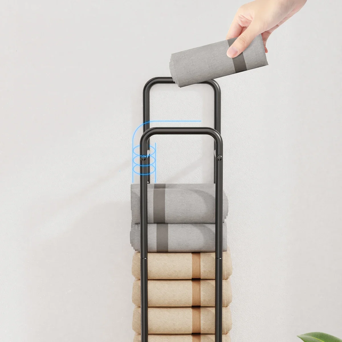 1 Pc Towel Rack, Wall-Mounted Ironwork Double-Pole Bathroom Storage Rack, Vertical Bath Towel Hanging Rack 6