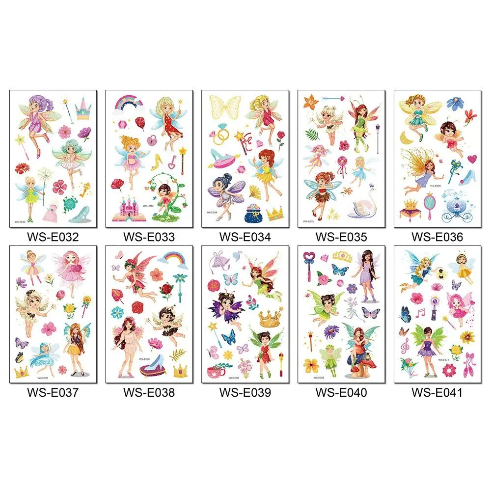 Rainbow Glitter Powder Fairy Tattoos Flowers Butterfly Glitter Temporary Tattoo Stickers Cartoon Castle Temporary Body Stickers