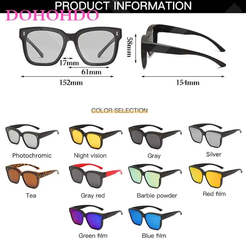 Men Polarized Sunglasses Photochromic Night Vision Glasses Women Square Mirrored Eyewear Wear Over Myopia Prescription Glasses