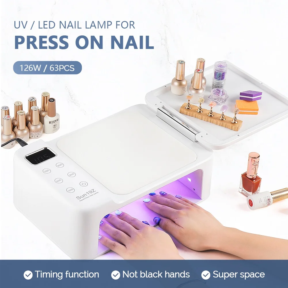 126W 63LED Lights UV LED Lamp Nail Dryer With Hand Rest Holder Tow Hand Big Nail Lamp Gel Polish Fast Drying Lamp For Manicure