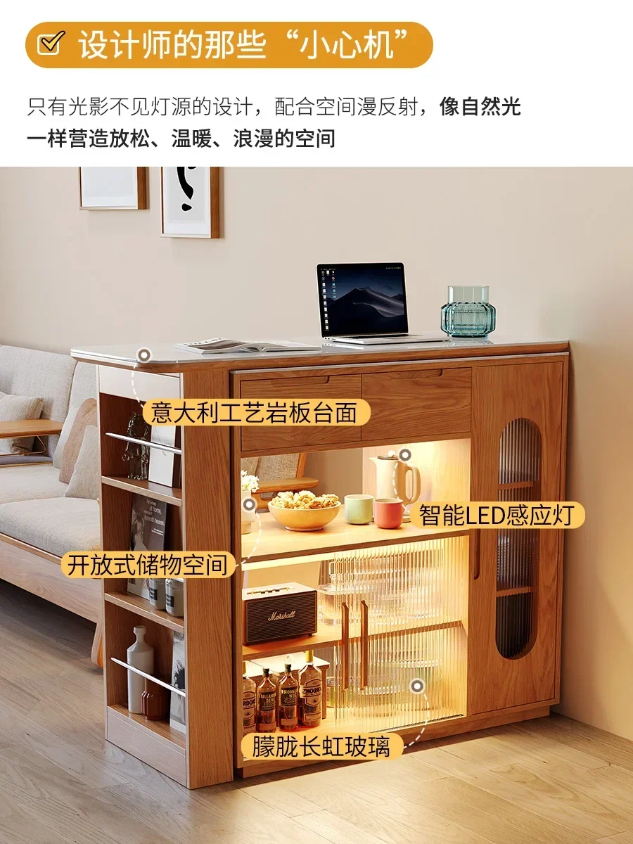 Solid Wood Stone Plate Kitchen Hallway Sideboard Retractable Log Wine Storage Cabinet