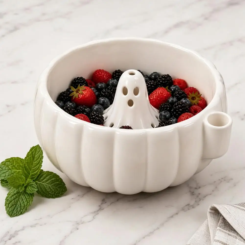 Halloween Fruit Bowl Spin-on Berry Wash Bowl Halloween Swirl Bowl with Ghost 360° Rotating Vortex Fruit Strainer for Kitchen