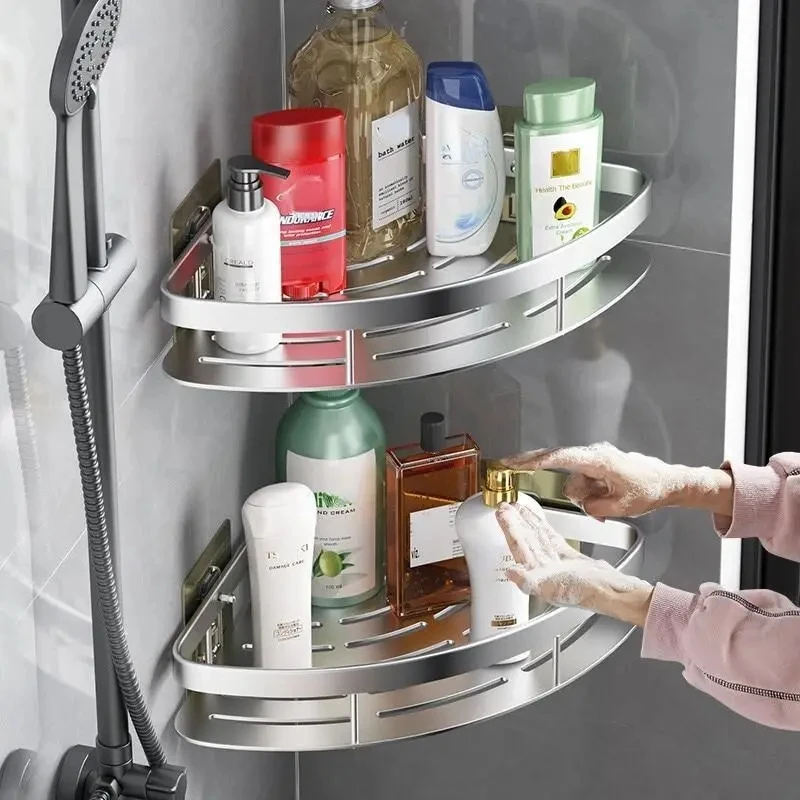 Bathroom Shelf Wall Mounted Corner Storage Shelves Shampoo Holder Cosmetic Rack Shower Drain Basket Bathroom Organizer