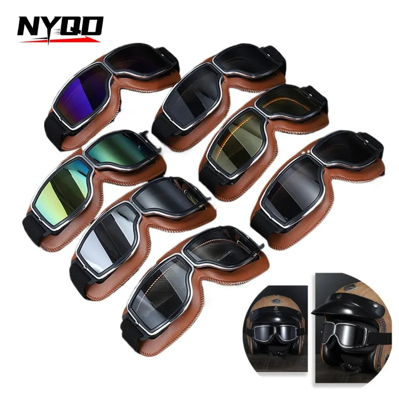

Motorcycle Helmet Goggles Retro Foldable Motorcycle Glasses Windproof Motocross safety Glasses Vintage Leather Cycling Goggles