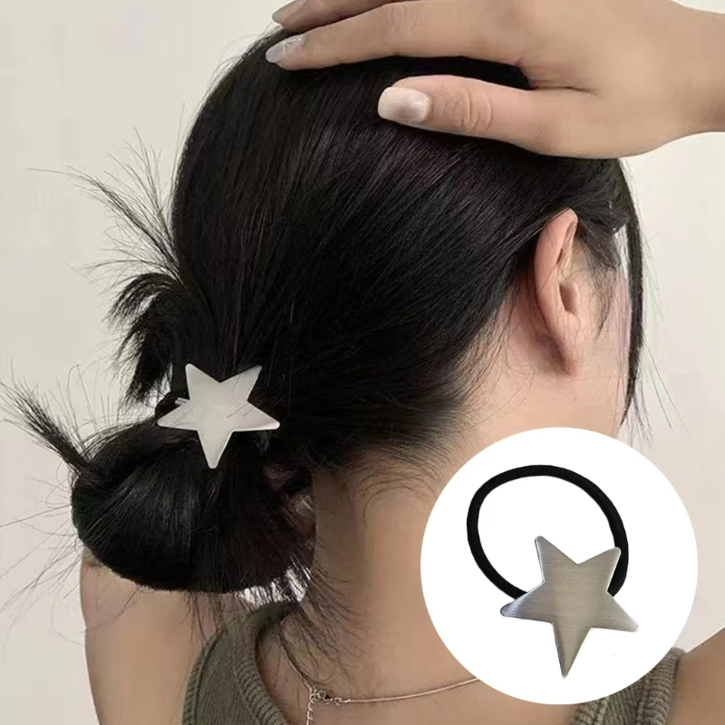 Star Scrunchies Bintang Ekor Kuda Ikat Rambut Logam Bintang Ikat Rambut Pita Elastis