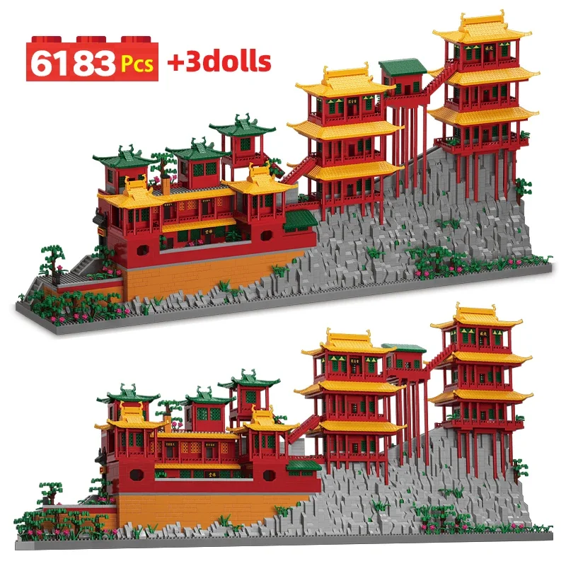 

6183PCS Mini City Ancient Hanging Temple Architecture Building Blocks Traditional Attic House Figures Bricks Toy For Kids Gifts