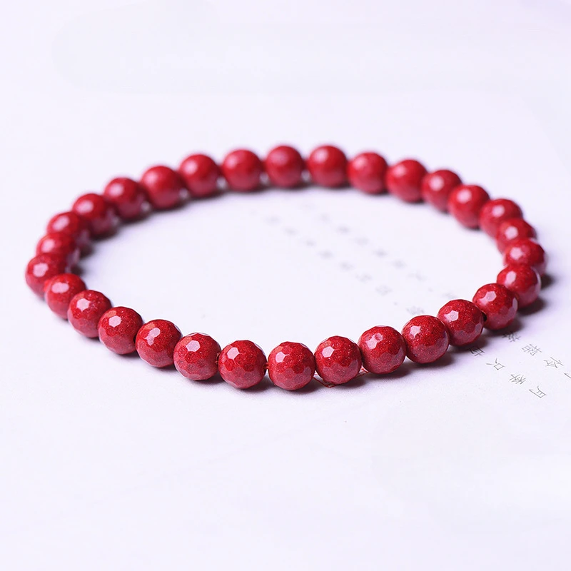 Cinnabar Cut Round Bead Loose Bead Bracelet, Same for Men and Women