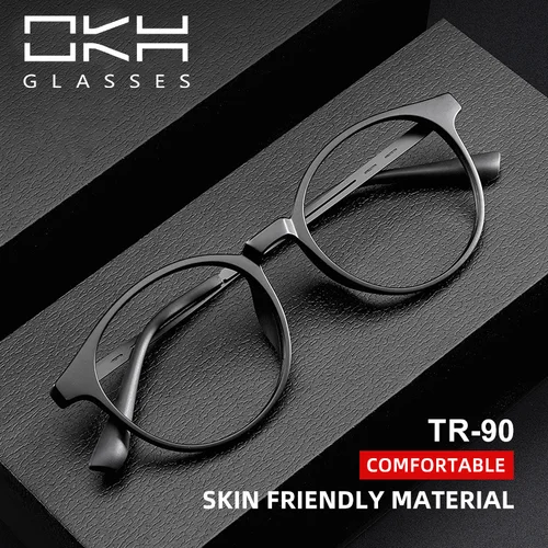 Imagen 2 del producto OKH TR90 gafas ultraligeras de titanio para hombre, montura redonda Retro, gafas de lectura antirayos azules, gafas graduadas para miopía para mujer