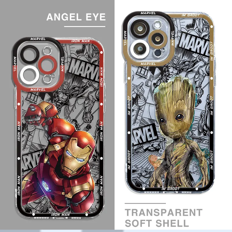 Marvel Spiderman Iron Man Case for Samsung Galaxy A33 A54 A13 A14 4G A15 A24 A73 5G A34 A23 A25 Coque Transparent Soft Cover