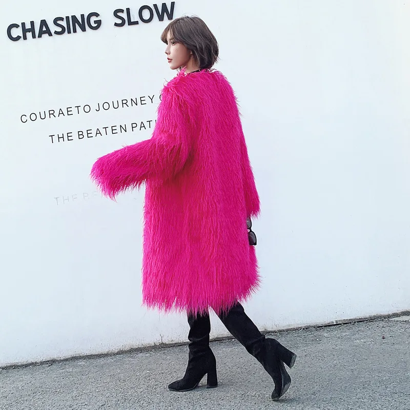 여성 의류 푹신한 가짜 모피 양모 Lambswool 긴 버전 코트 오버 코트 편안한 유행 따뜻한 겨울 의류 여성