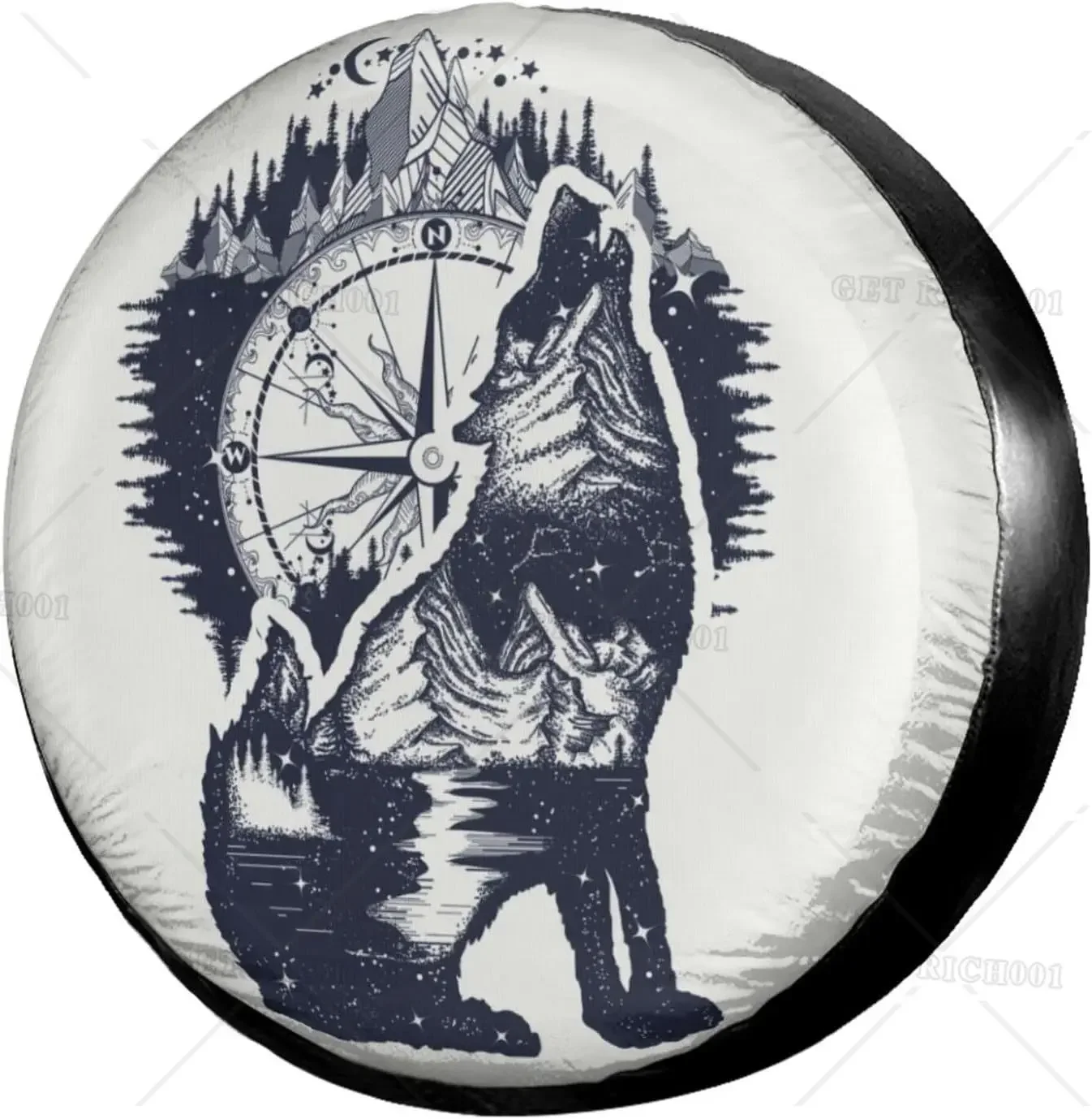 Jungle Mountain Wolf and Mountains Spare Tire Cover Dust-Proof Wheel Tire Cover Fit Trailer RV SUV and Many Vehicle 14 Inch