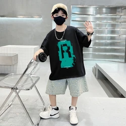 Summer Kids Clothes Streetwear Korean Style Cartoon Print T Shirt Short Sleeve Tops Tees Boys Clothes 100%Cotton Children Tees