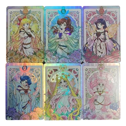 6Pcs/set Self Made Tsukino Usagi Collection Card Prosperity Series Refraction Color Flash Card Aino Minako Anime Cards Gift Toys