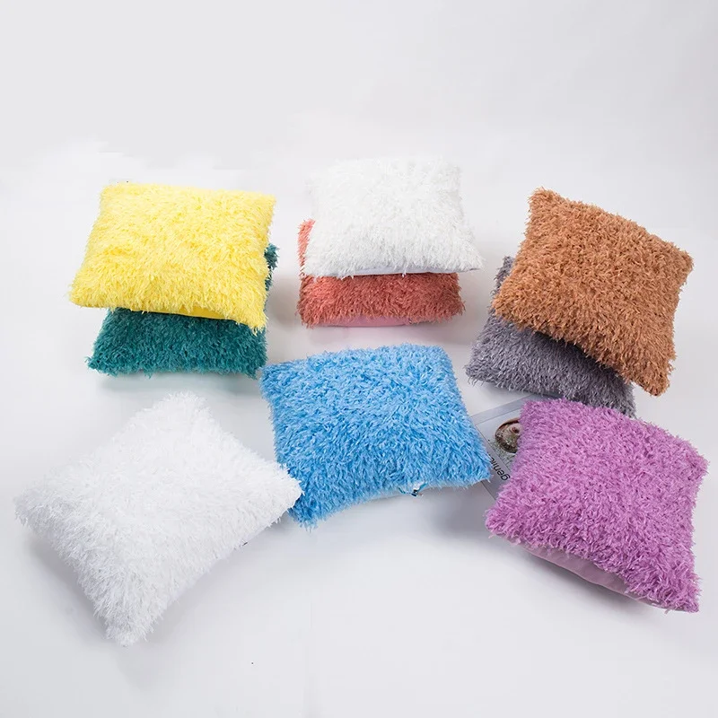 Nova pena para baixo capas de almofada de pelúcia 45x45cm shaggy pelúcia sólida tingido veludo capa de almofada moderna decorativa sofá almofadas