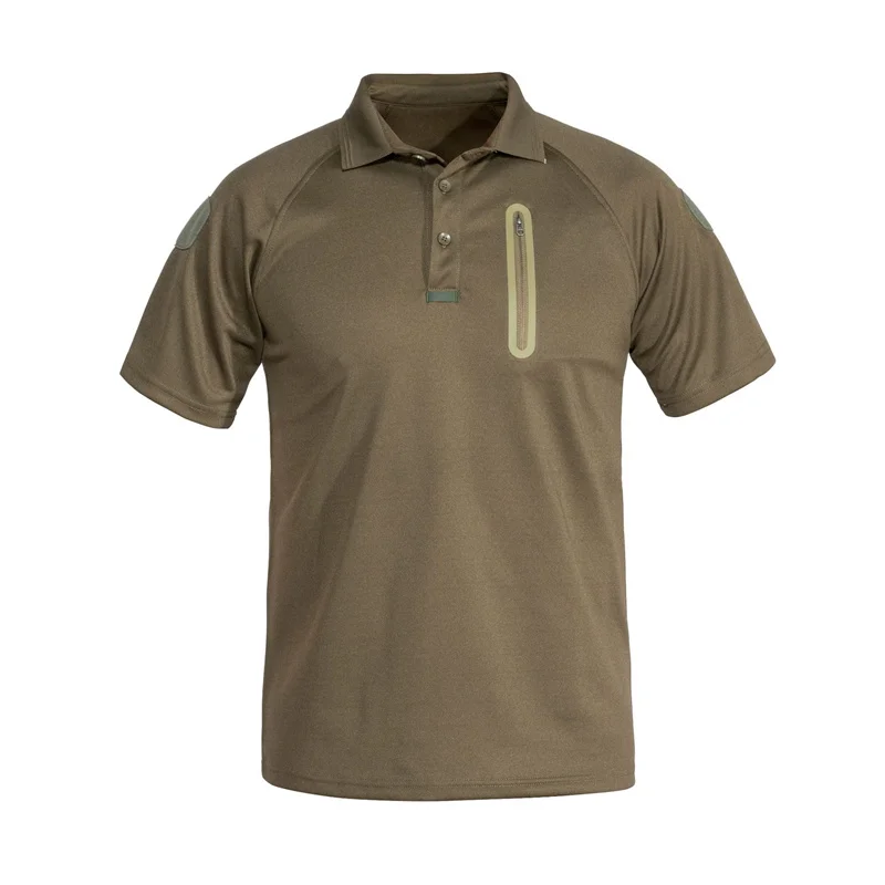 

Men's Hiking Tactical Short Sleeved T-shirt Quick Drying Polo Shirt Training Commuting with Zippered Pocket Arm Magic Tape