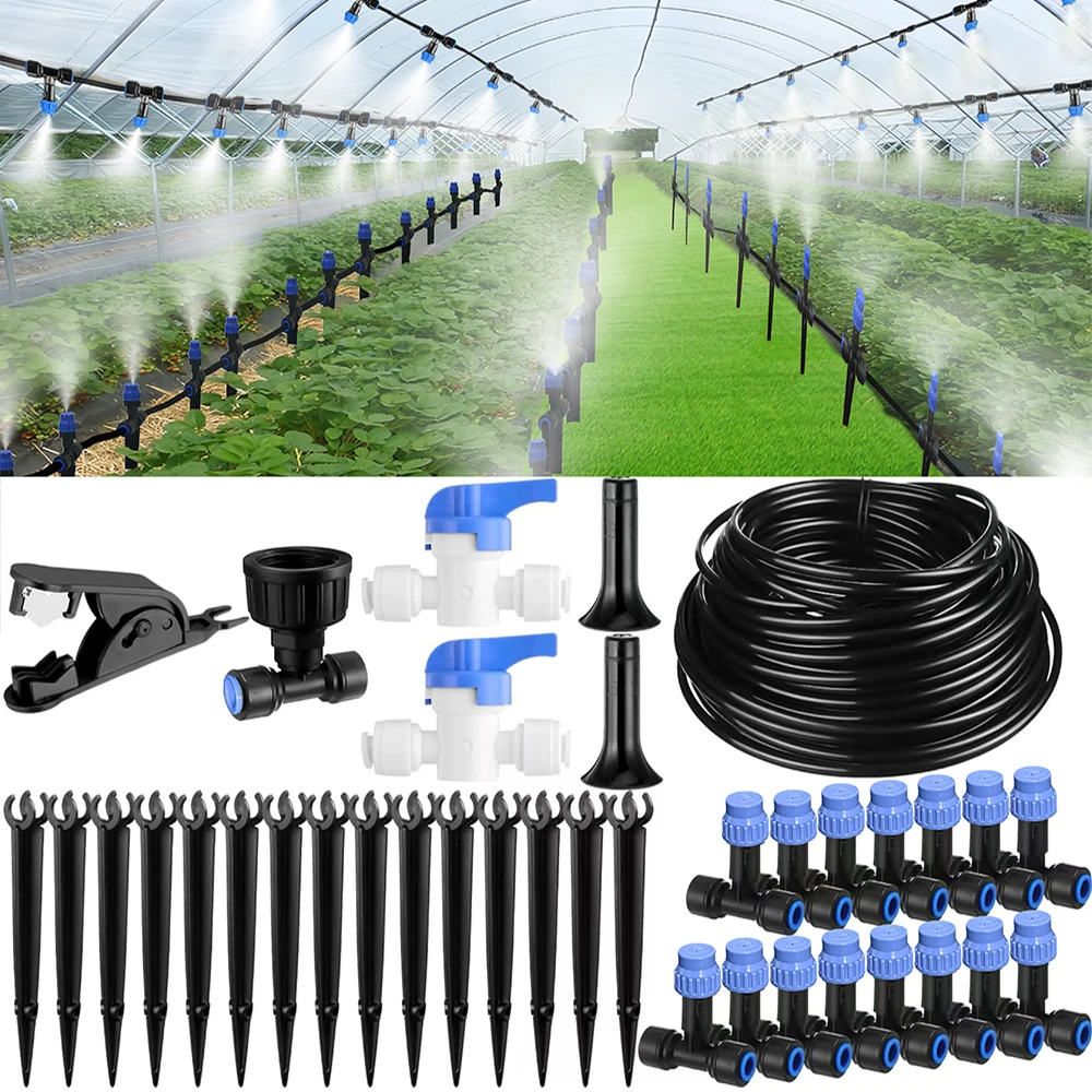 

18M/59FT Greenhouse Watering System- Quick Efficient Connector Hanging Plant Watering System Automatic Mist Irrigation Kit with