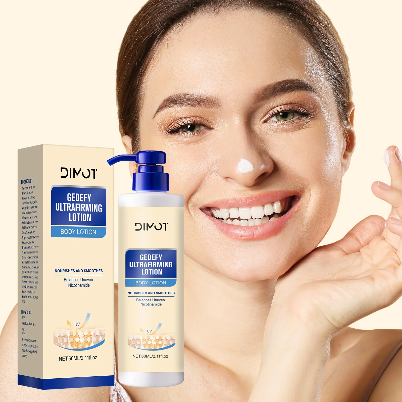 DIMOT Körperlotion, Creme, straffend, verbessert schlaffe Haut, erhöht die Elastizität, nährend, feuchtigkeitsspendend, Lifting, erhellt die Hautpflege