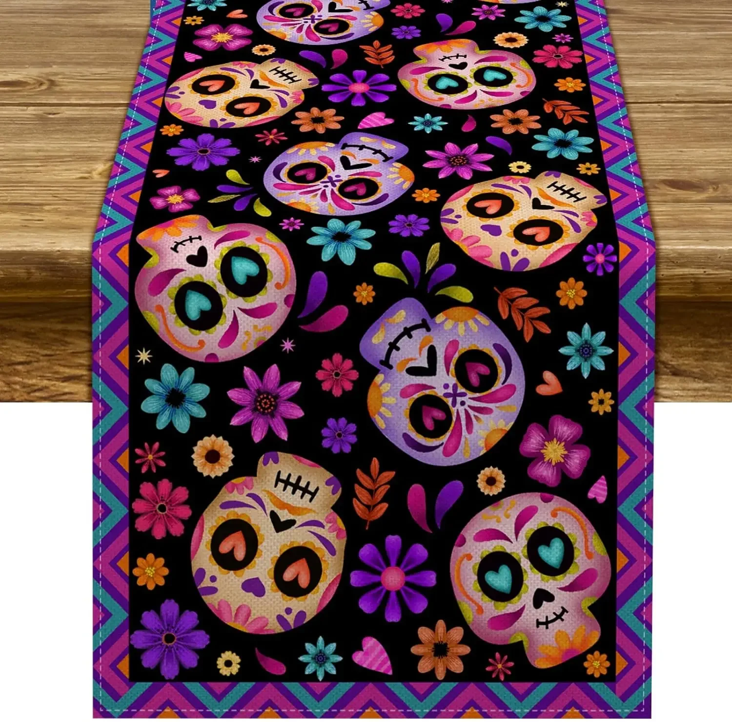 Mexican Day of The Dead Sugar Skull Table Runner Dresser Scarves Table Decor Dia De Los Muertos Table Runner Party Decor